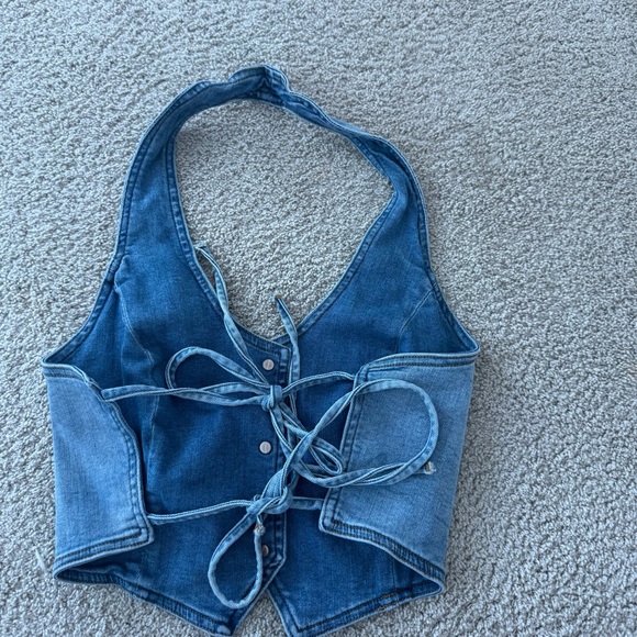 Garage Light Blue Denim Button-Down Halter Top - Picture 2 of 2